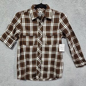 Pure Stuff Boys Button Brown Flannel‎ Shirt Size 8 Large Long Sleeve NWT